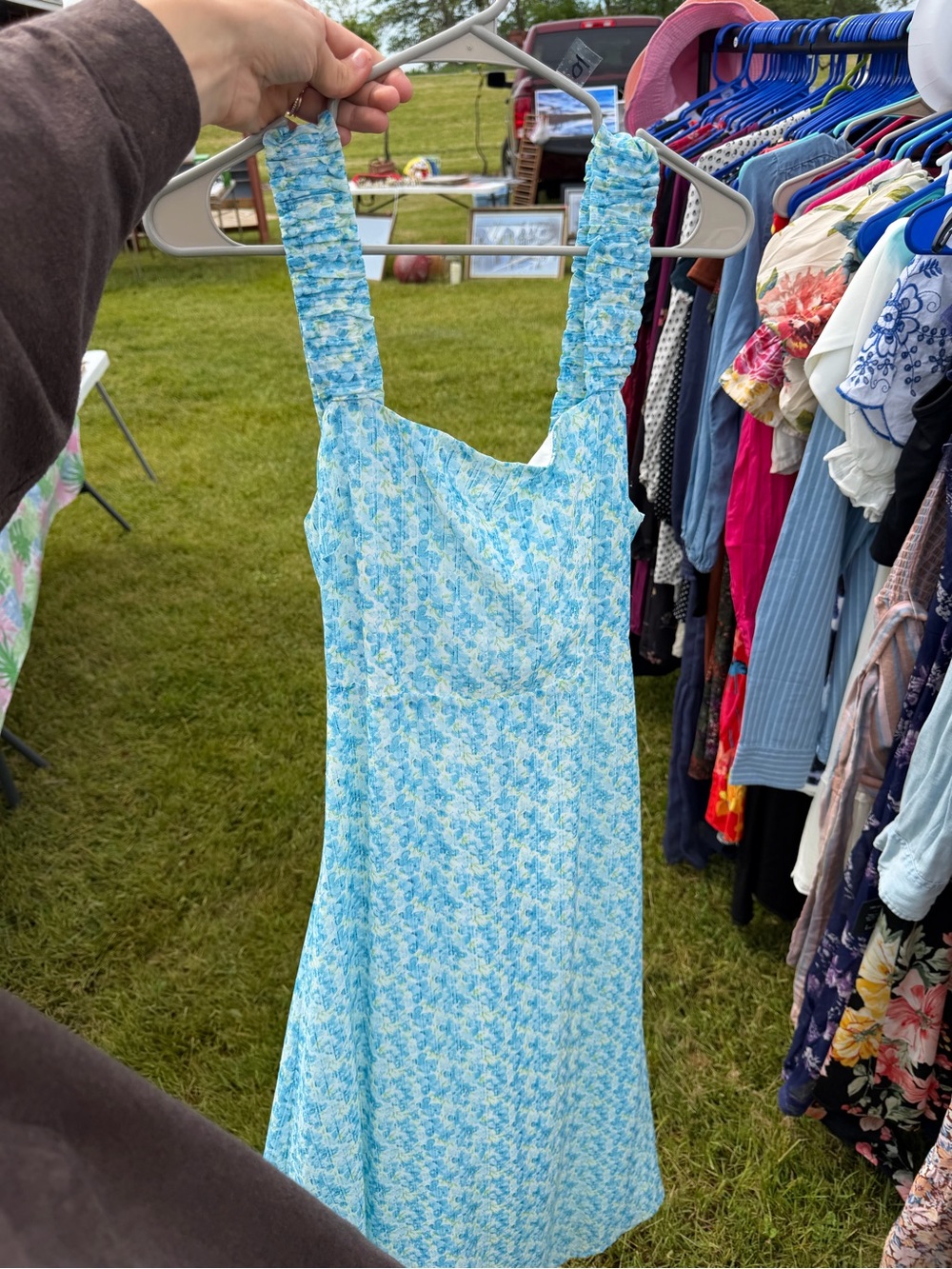 Sadie and Sage Blue Floral Sundress with Shirred Straps